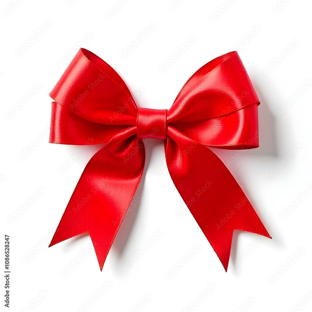 Fototapeta premium ribbon, bow, red, loop, tied, perfect, decoration, gift, festive, isolated, background, white, elegant, holiday, Christmas, wrapping, present, decorative, beautiful, glossy, shiny, festivebow, 