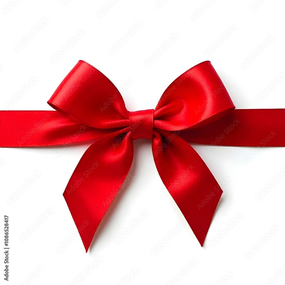 Fototapeta premium ribbon, bow, red, loop, tied, perfect, decoration, gift, festive, isolated, background, white, elegant, holiday, Christmas, wrapping, present, decorative, beautiful, glossy, shiny, festivebow, 