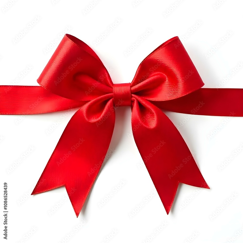 Fototapeta premium ribbon, bow, red, loop, tied, perfect, decoration, gift, festive, isolated, background, white, elegant, holiday, Christmas, wrapping, present, decorative, beautiful, glossy, shiny, festivebow, 