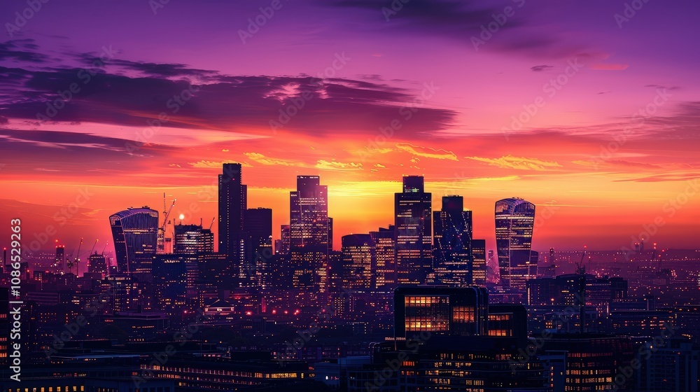 Stunning City Skyline at Sunset Stunning City Skyline at Sunset