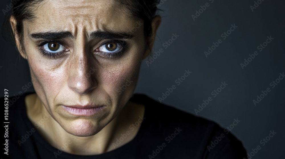 A woman with a concerned expression, conveying deep emotions. A woman with a concerned expression, conveying deep emotions.
