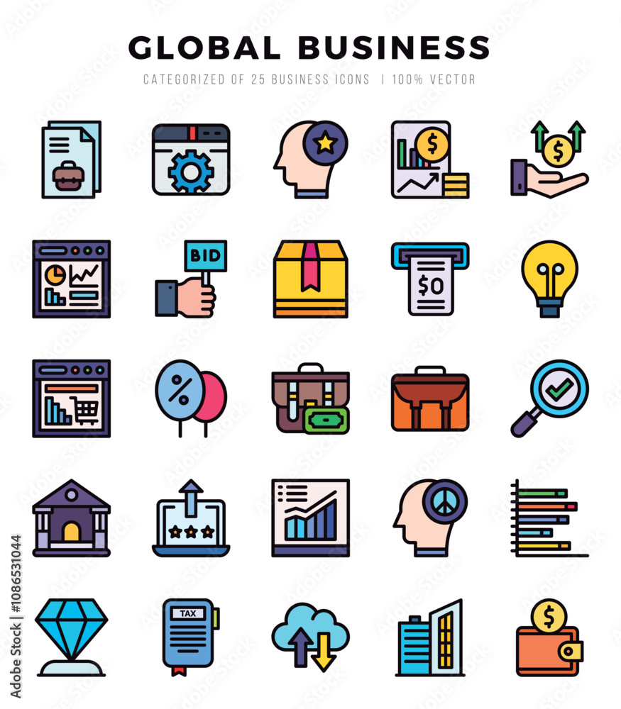 Set of 25 Global Business Lineal Color Icons Pack. Set of 25 Global Business Lineal Color Icons Pack.