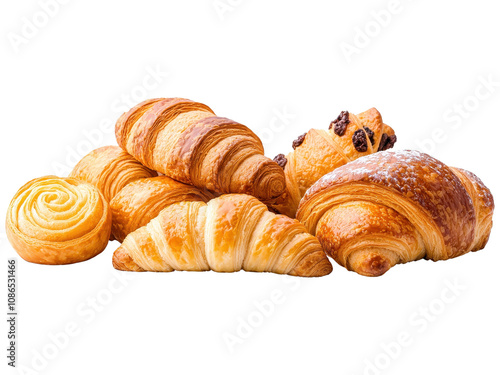 Assorted Fresh Baked Pastries on White Background