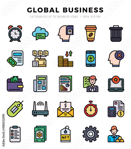 Global Business Icon Pack 25 Vector Symbols for Web Design.