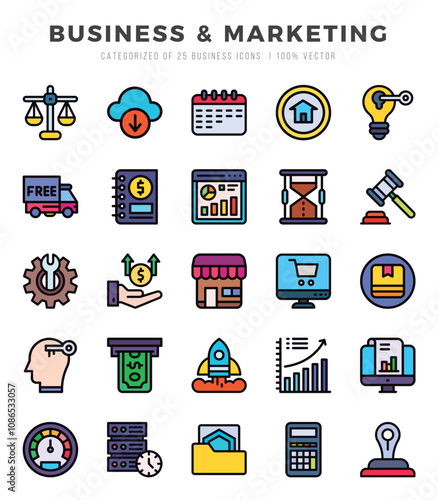 Business & Marketing Icon Pack 25 Vector Symbols for Web Design.