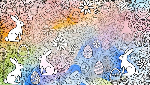 Wallpaper Mural Easter background with bunnies and eggs in colorful artistic pattern Torontodigital.ca