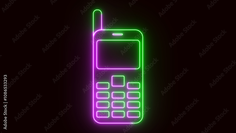 mobile phone icon. neon glowing phone. mobile phone icon. neon glowing phone.