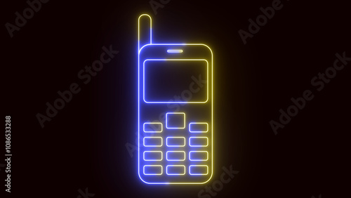 mobile phone icon. neon glowing phone. photo