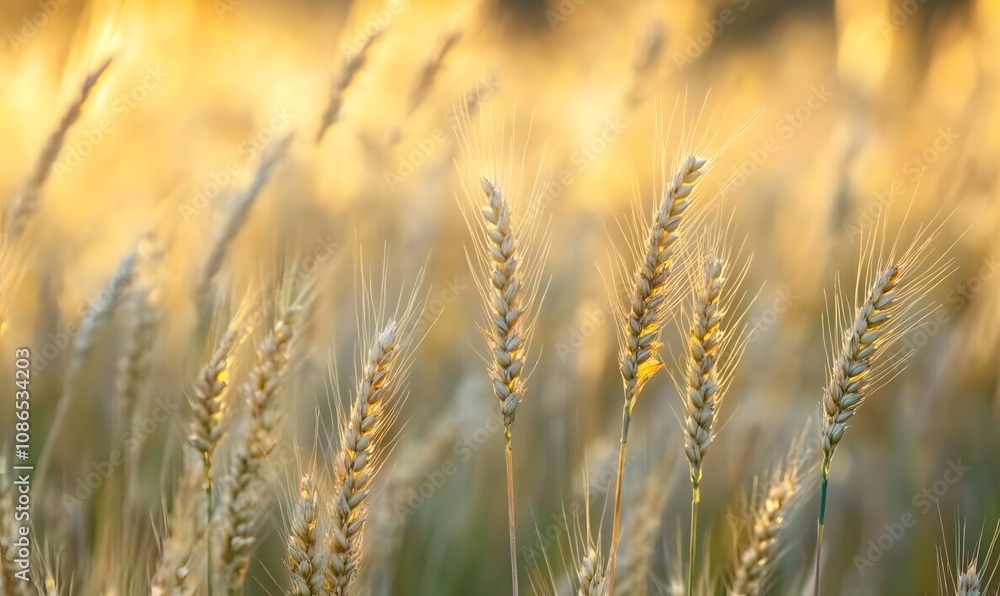 Close up view of golden wheat stalks in a field, Generative AI Close up view of golden wheat stalks in a field, Generative AI