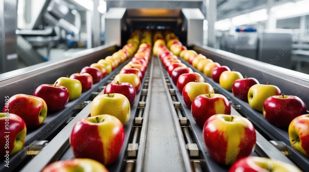 Fototapeta premium red and yellow apples in the fruits process industry