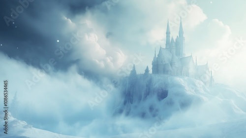 Enchanted Winter Castle in Magical Landscape photo