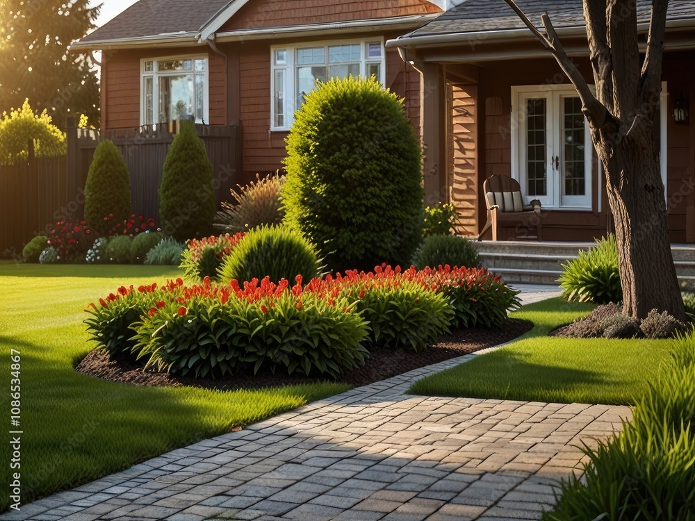 Obraz premium house in garden,house with flowers,flower garden in the park