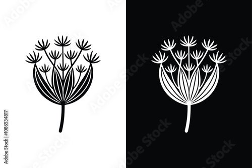 Spicy Fennel Seed Illustration. Vector Icon on White and Black