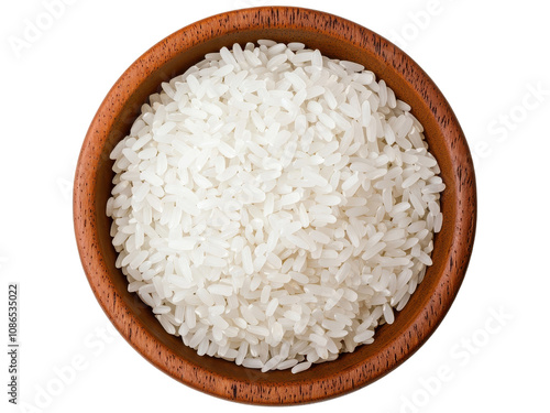 White Rice in Wooden Bowl Close-Up View