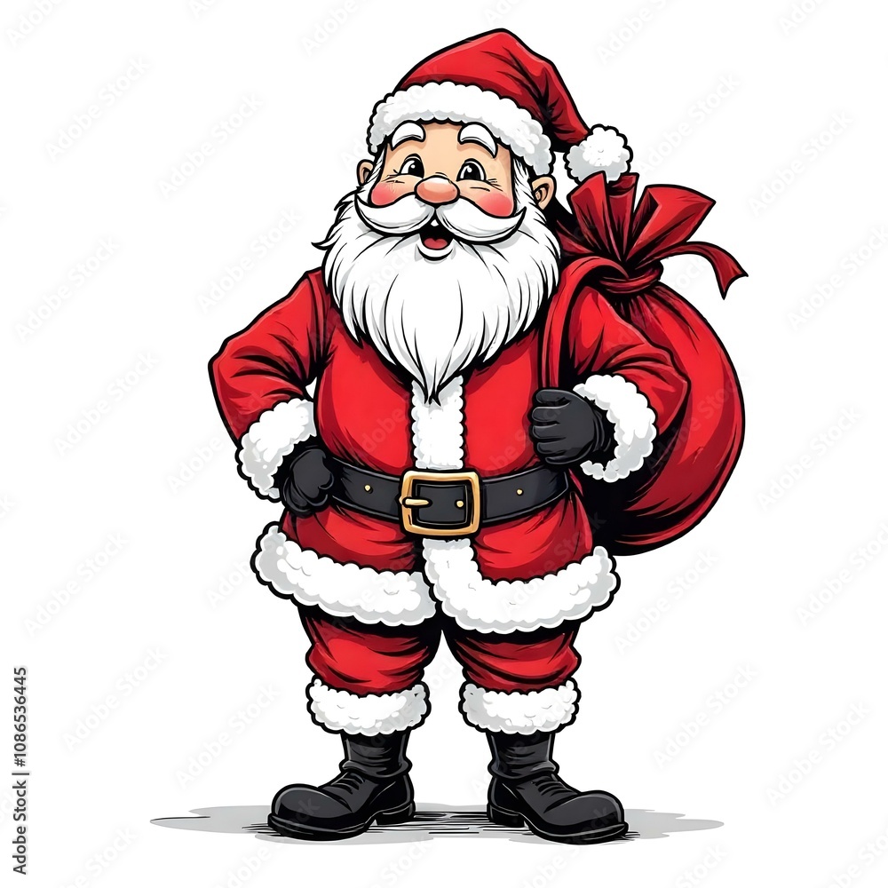 Fototapeta premium Santa, Claus, figurine, Christmas, holiday, festive, isolated, background, white, seasonal, decoration, gift, bag, cheerful, jolly, red, traditional, festivefigurine, ornament, celebration, winter,