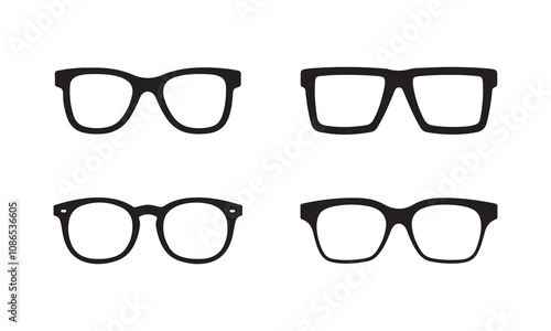 Eye Glasses icon set vector on black and white.