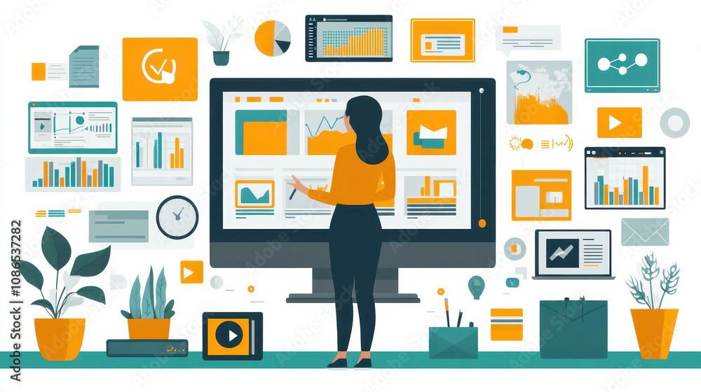 Virtual Advertising Strategy - Businessman with Digital Screen Virtual Advertising Strategy - Businessman with Digital Screen