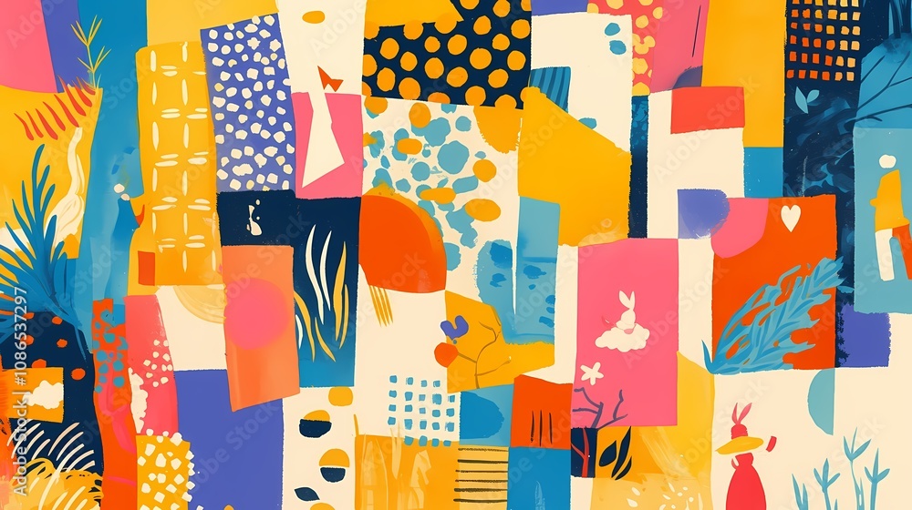 Retro abstract geometric trees and houses illustration poster background Retro abstract geometric trees and houses illustration poster background