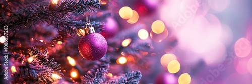 A delightful mix of pink and purple Christmas light bokeh, softly glowing and adding a touch of whimsy to the holiday scene.