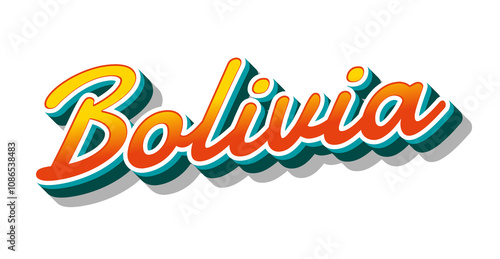  Bolivia country name with three dimensional text effect in a transparent background