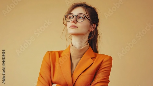 Portrait of a Woman in Orange Blazer with Glasses photo