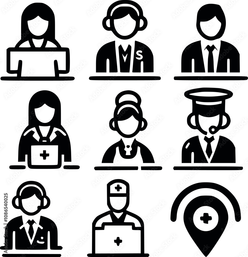 Shillueted female customer care people icon set generated Ai Shillueted female customer care people icon set generated Ai