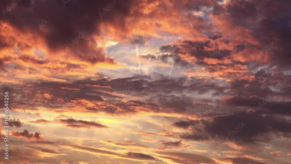 Timelapse shot of the movement of clouds at sunset. Autumn red sky at magic hour. 4K Timelapse shot of the movement of clouds at sunset. Autumn red sky at magic hour. 4K