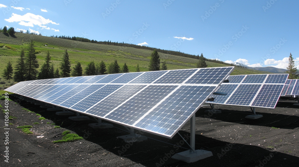 Environmental friendly solar panels under a clear sky
