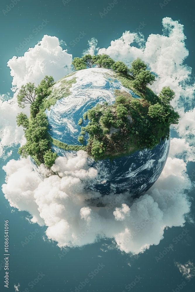 Fototapeta premium Planet Earth with Clouds: Beautiful, high-detail of Earth with soft clouds, emphasizing global themes and environmental awareness