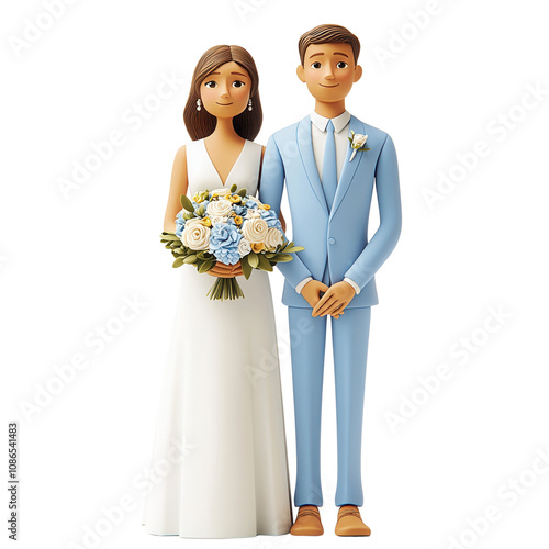 A joyful couple stands together in wedding attire, representing love and unity on their special day.3d render object isolated on white background