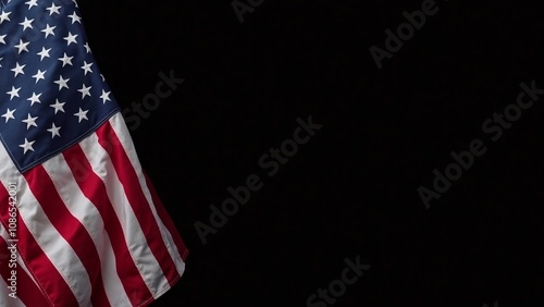 American flag stars stripes black background wrinkled