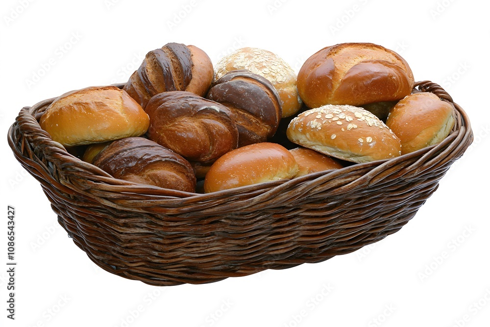 A rustic breadbasket filled with various gluten-free bread types on a clean white surface. Warm light. Clean background for National Gluten-Free Day. A rustic breadbasket filled with various gluten-free bread types on a clean white surface. Warm light. Clean background for National Gluten-Free Day.
