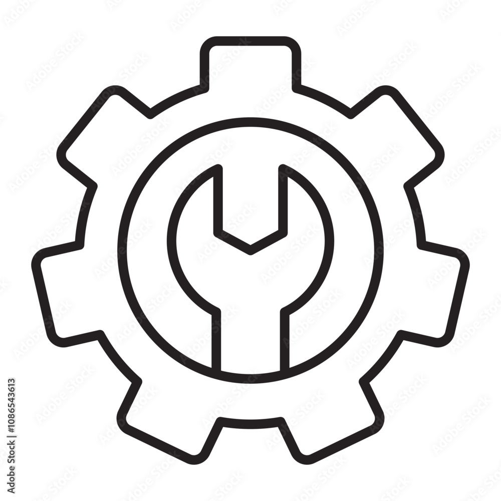 Gear with Wrench line icon. Gear with Wrench line icon.