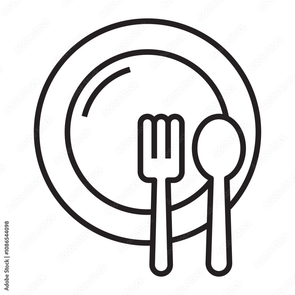 Plate with Fork and Spoon line icon. Plate with Fork and Spoon line icon.
