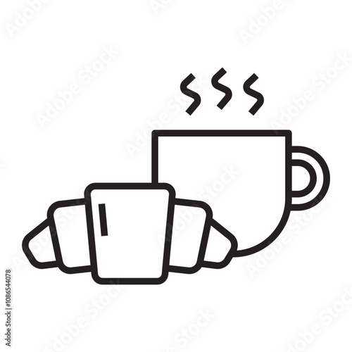 Coffee and Croissant line icon.
