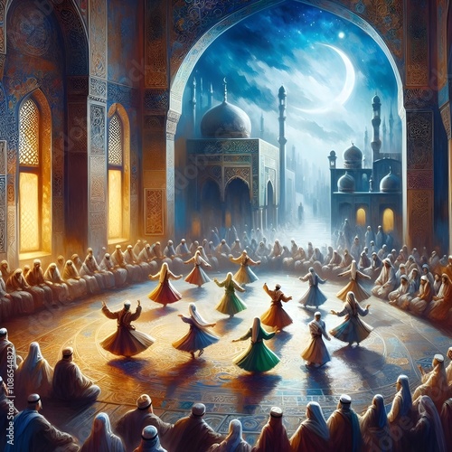 painting. Ramadan religious dances