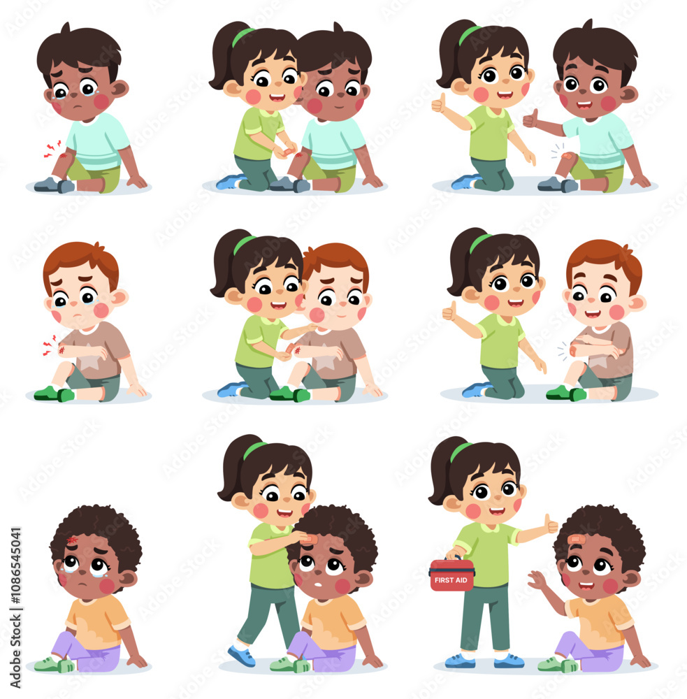 Girl Helping Friend Applying Wound Band Aid Girl Helping Friend Applying Wound Band Aid