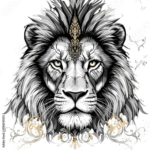 Regal lion illustration with elegant details for t-shirt print