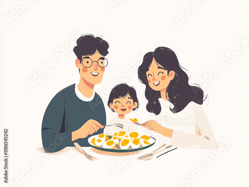 Family Bonding Over Breakfast: Parents and Child Enjoying a Healthy Meal of Eggs Together at Home