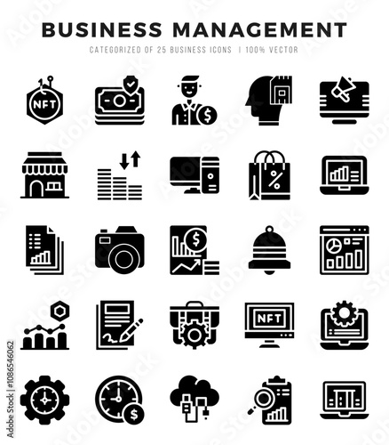 Vector icons set of Business Management. Glyph style Icons.