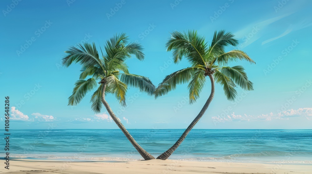 Heart-Shaped Palm Trees on Tropical Beach
