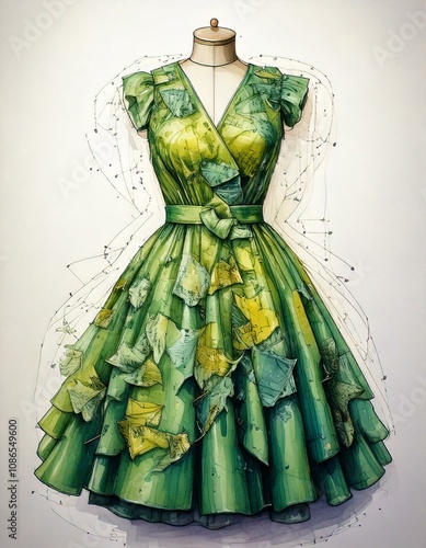 Diseño de un vestido sobre papel; moda 