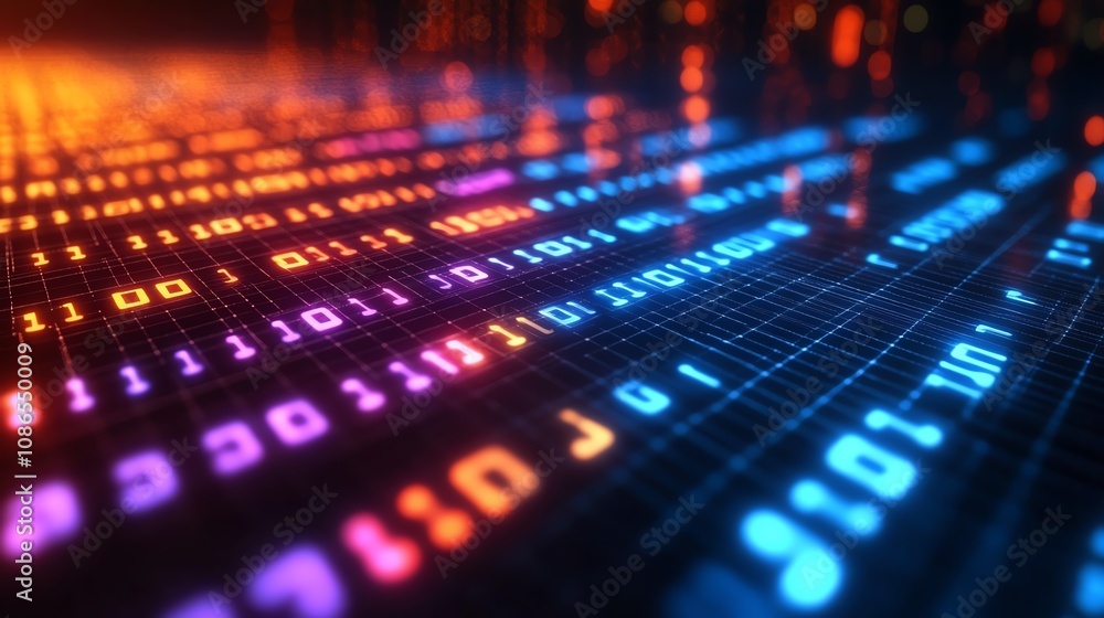 Colorful digital data streams illuminated in a futuristic style. Colorful digital data streams illuminated in a futuristic style.