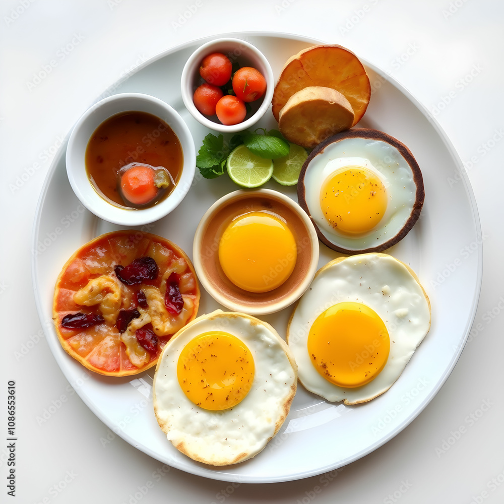 Breakfast platter with mixed combination of foods Breakfast platter with mixed combination of foods