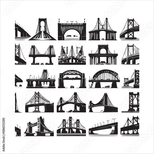 Set of bridge silhouette vector. Bridges vector icon. Bridge vector illustration.