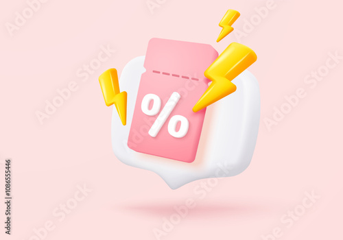 3d tag price icon for discount coupon of cash and future use online shopping. sales with an excellent offer for shopping, special offer promotion. 3d discount tags icon vector render illustration