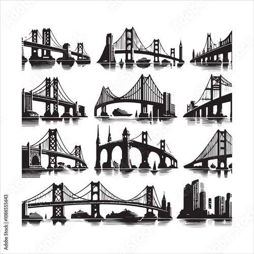 Set of bridge silhouette vector. Bridges vector icon. Bridge vector illustration.