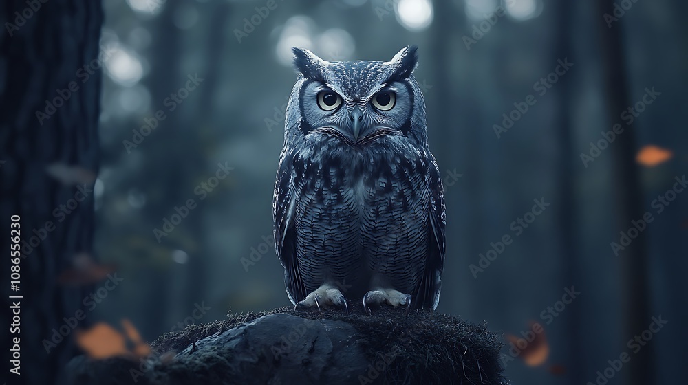 Regal Owl Depicting Beauty with Warm Evening Glow Photo Regal Owl Depicting Beauty with Warm Evening Glow Photo