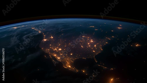 Earth from orbit, North America, USA, glowing United States, flying above the planet
