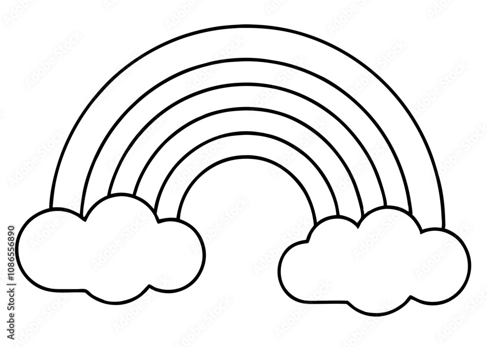 Rainbow coloring page with clouds line art illustration on white background Rainbow coloring page with clouds line art illustration on white background